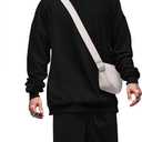 Mens 2 Piece Outfits Crewneck Sweatshirt Geometric Texture Long Sleeve and Joggers Shorts Sweatsuit Sets Tracksuit (Medium, Black)