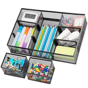 Marbrasse 3 Packs Desk Drawer Organizers, Metal Mesh Dividers Desk Drawer Organizer Tray with 9 Adjustable Compartments, Pen Organizer for Drawer Tray Box Accessories for Desktop,Kitchen, Makeup