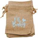 Lassos Boutique 24 Piece Baby Shower Favors Oh Baby Printed 4"x6" Burlap Favor Bag Neutral Gender Reveal Prizes Games for Boy Girl, Jute Gift Pouch, Blue Print