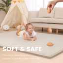 Baby Play Mat for Floor,1.3" Thick Elasti Foam Tummy Time Mat,Soft Coral Velvet Nursery Rug,79"118" Extra Large Non Slip for Crawling,Toddlers,Infants,kids,Tatami Style for Living Room,Classroom,Playroom(Beige)
