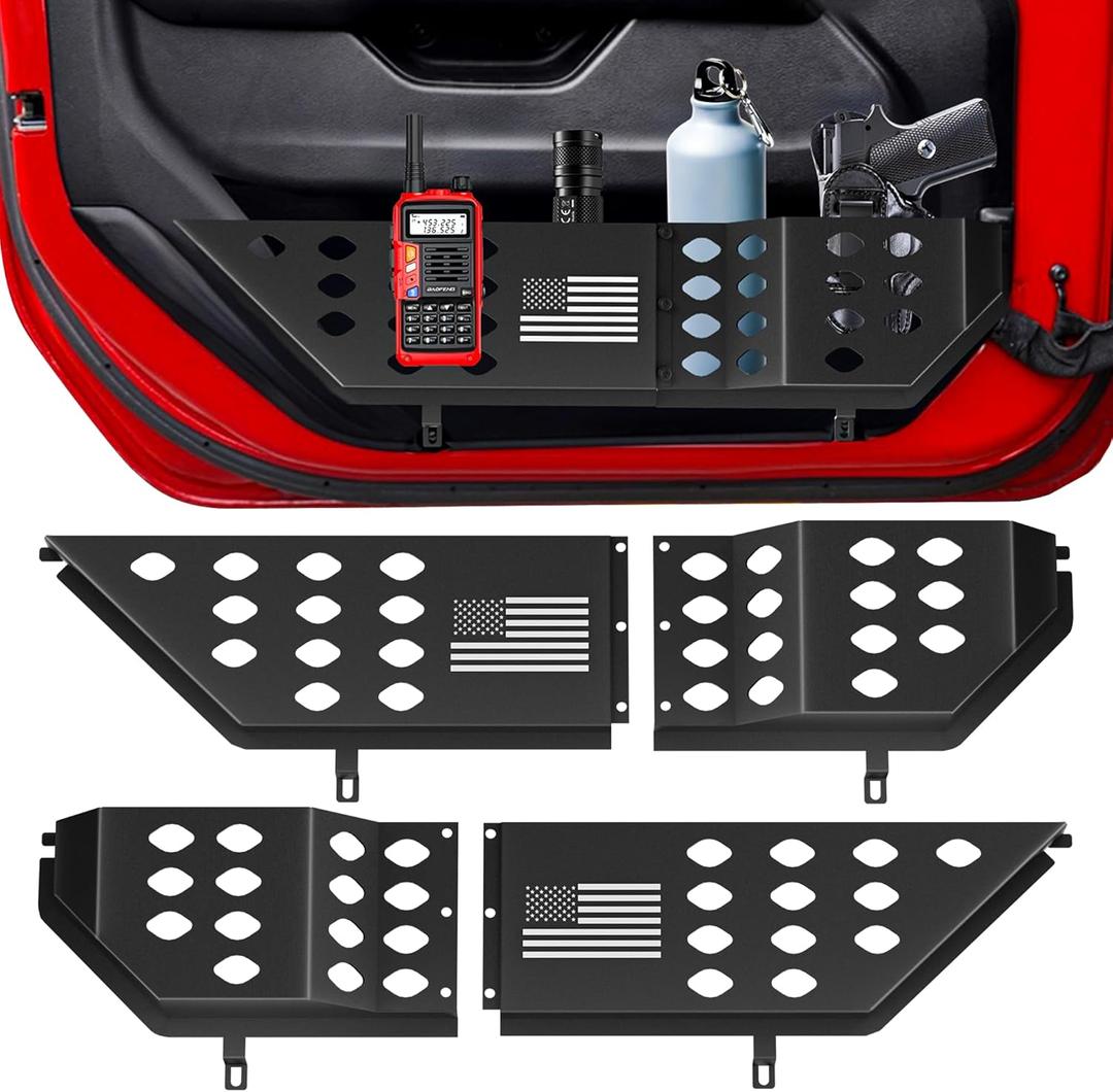 Metal Front Door Pocket Storage Box for Jeep WranglerDoor Side Insert Organizer for Jeep Wrangler JL JLU 4XE 2018-2024 & Gladiator JT 2020-2024 Door Storage Expansion Accessories 2PCS, Flag