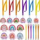 12 Sets Wooden Boho Rainbow Hall Passes for Classrooms Elementary Back to School Unbreakable Hall Pass Lanyards and School Passes Unbreakable Bathroom Passes for Classrooms Hall Library Nurse Office