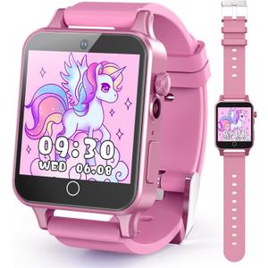 Kids Watches Girls Toys for Age 5-12, HD Camera Touchscreen Smart Watch for Kids, Learn Card, Alarm Clock, 30 Puzzle Games, Pedometer, Audiobook, Christmas Birthday Gifts for Girls Ages 5 6 7 8 9 (Pink)