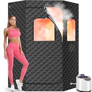 Upgraded Sauna Box for Relaxation, Detoxification, Full Size Pentagon Sauna Room with 3L Steamer, 15 Levels Heat, Black