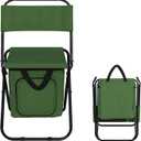 MINI Foldable Chair with Cooler Bag, Multi-Function Foldable Compact Fishing Stool Hunting Chair Portable Backrest Stool for Finishing Camping Hunting Travel (Green)