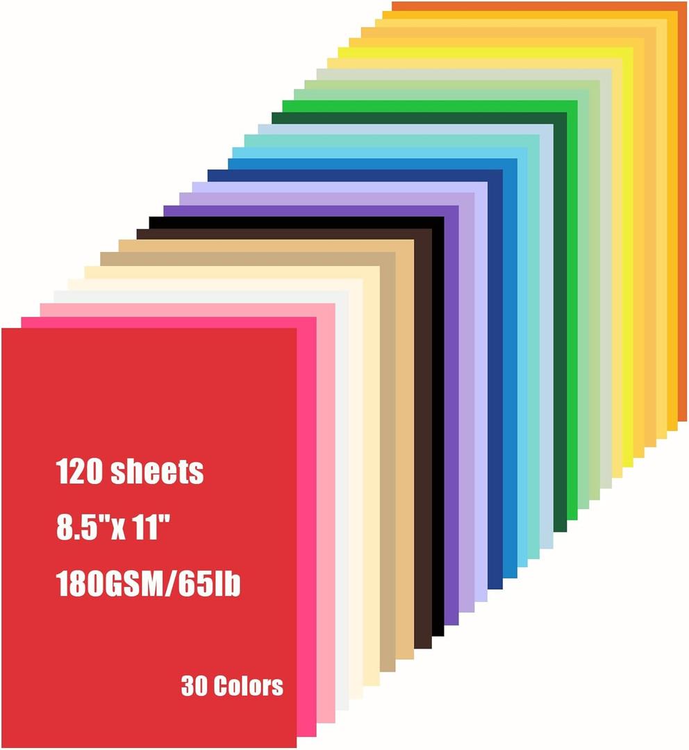 120 Sheets Colored CardStock Printer Paper 8.27 x 11.6 - 30 Assorted Colors 180 GSM Double Sided Cardstock Colored Paper for Scrapbook Invitations DIY Crafts Cards Making