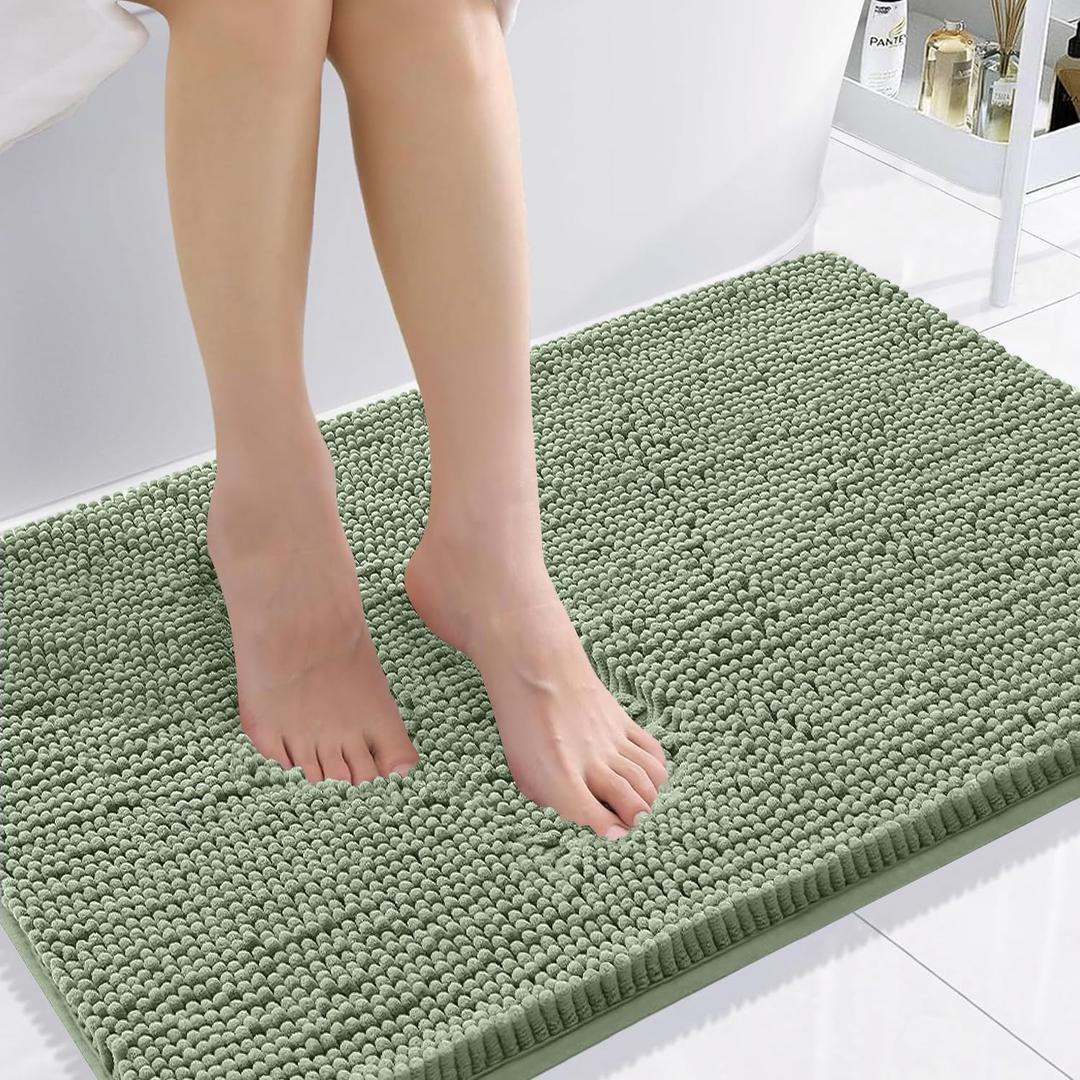 Smiry Luxury Chenille Bathroom Rugs 36x24, Extra Soft and Absorbent Shaggy Bath Mat, Machine Washable, Non-Slip Plush Carpet Runner for Tub, Shower, and Floor, Home Decor Accessories, Sage Green