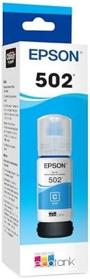 EPSON 502 EcoTank Ink Ultra-high Capacity Bottle Cyan Works with ET-2850, ET-2980, ET-2988, ET-3850, ET-3930, ET-3950, ET-4850, ET-4950 and other select EcoTank models