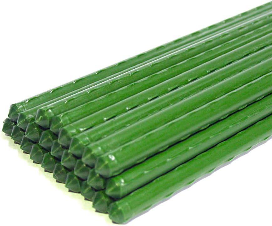 Growsun Tomato Stakes 5ft Metal Plastic Coated Garden Stakes Plant Cage Supports Treills Climbing for Tomatoes,Trees,Cucumber,Fences,Beans,25 Pack