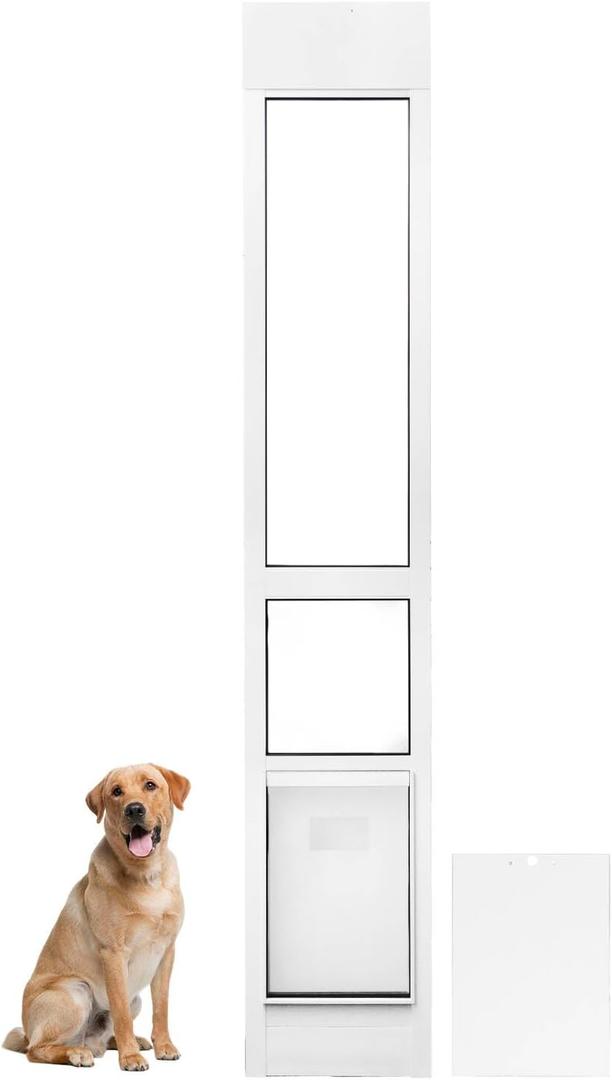 Large Dog Door for Sliding Glass Door, Dog Door for Aluminum Frame Sliders,White Frame,Adjustable Height 78" to 82", Patio Sliding Door for Large Dogs Up to 100 lb