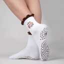 Cute Pilates Ruffle Socks for Women, Grippy Non-Slip Crew Socks with Embroidery for Yoga Barre Workout (White)