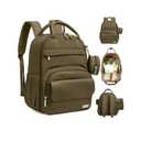 Diaper Bag Backpack - Multifunctional Travel Diaper Back Packs,Maternity Baby Changing Bags, Compact 18L Capacity, PU Leather, Waterproof, Unisex, Stylish Nappy Bag, Diaper Changing Pad (Dark Olive)