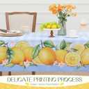 Romanstile Summer Tablecloth Rectangle, Lemon Flower Buffalo Plaid Decorative Table Cloths Stain Resistant Fabric Table Cover for Dinner/Party/Picnic/Indoor/Outdoor (Blue, 52 x 70 Inch)