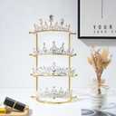 Byken 4 Tier Crown Holder,Tiara Organizer,.Golden Bridal Headdress Display Stand for Selling,Headband Ear Crown Storage Tower,Jewelry Holder for Girls Wedding Home Shop Store (Gold)