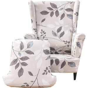 CRFATOP Wingback Chair Covers 2 Pieces Stretch Printed Wing Back Chair Cover Sofa Slipcover Washable Wingback Armchair Slipcovers Furniture Protector with Elastic Bottom for Wingback Chairs,B07