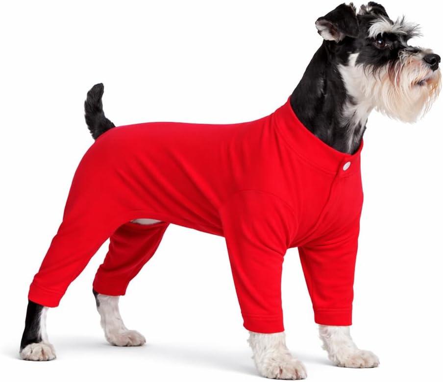 Lovelonglong Four Feet Dog Lightweight Pajamas, Pure Cotton Dog Jumpsuits 4 Legs Dog Onesies T-Shirt Stylish PJS Puppy Costume for Large  Dogs Red, L