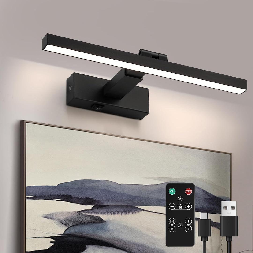 ZitoStory Battery Operated Picture Lights for Wall Dimmable Wireless Art Lights for Paintings LED Wall Light Fixtures Adjustable Wall Sconce with Remote (Black, 16)