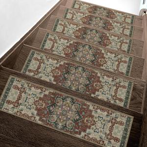 Non Slip Stair Treads for Wooden Steps 15PCS - 8"x30" Indoor Safety Carpet, Edging Mats with TPE Adhesive Backing, Pet and Elderly Friendly Stair Rugs (Annatto)
