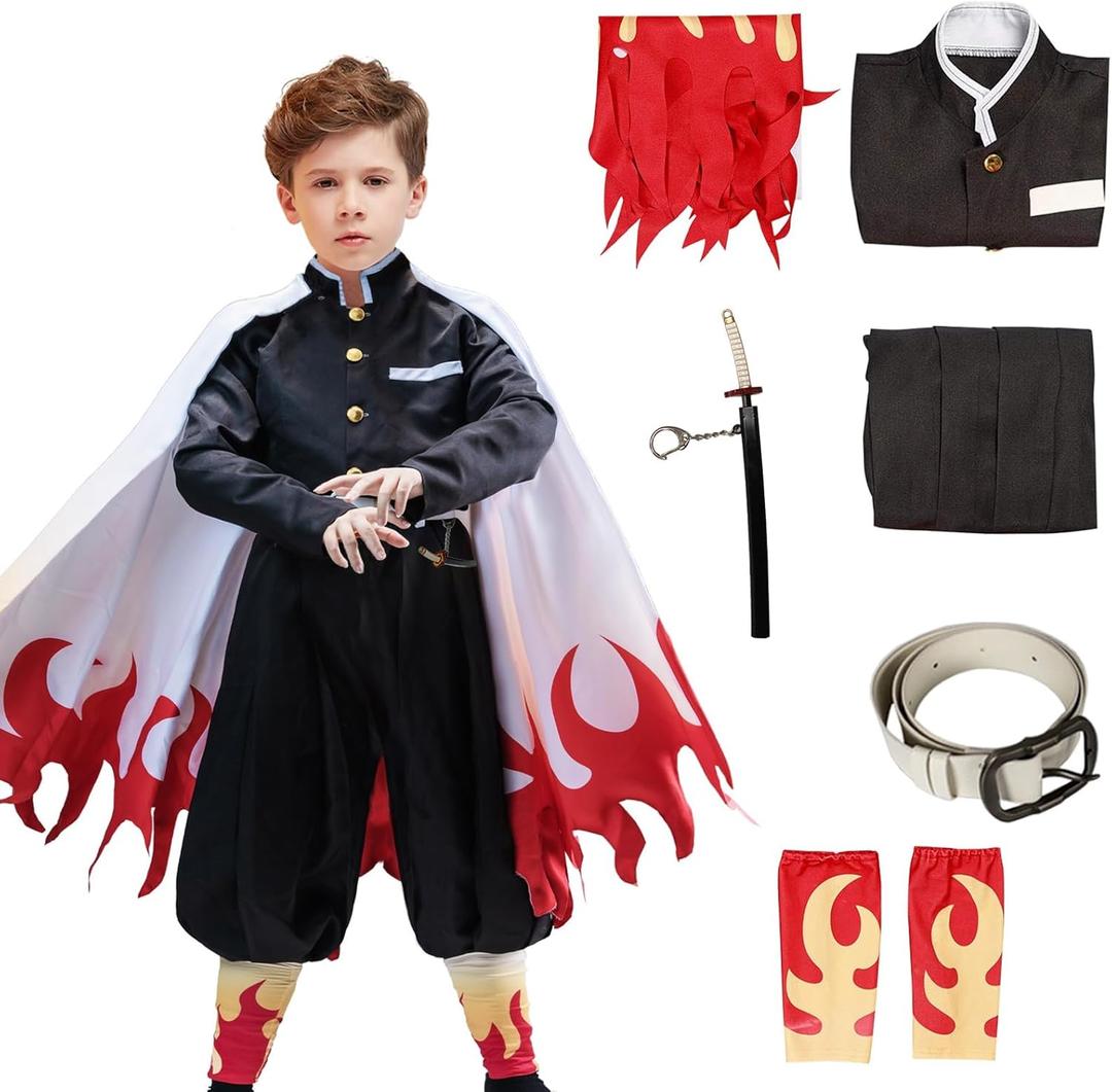 VZQI Rengoku Costume Kids Anime Cosplay Kimono Halloween Red Flame Cloak, S VZQI Rengoku Costume Kids Anime Cosplay Kimono Halloween Red Flame Cloak, S
