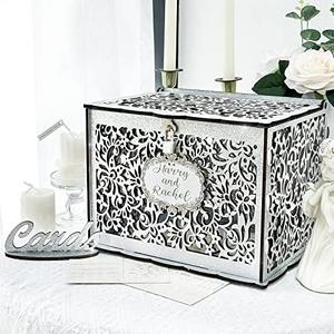 OurWarm Silver Wedding Card Box with Lock, Wooden Gift Card Box for wedding decorations for reception, wedding card boxes for reception Bridal Shower Decorations Party Reception Anniversary