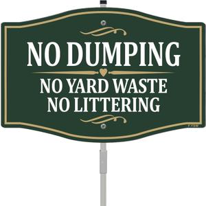 No Dumping No Yard Waste No Littering Sign 12" x 8" With 35" Long Metal Stakes Private Property Sign Stand Aluminum Outdoor Use Yard Business Home Sign