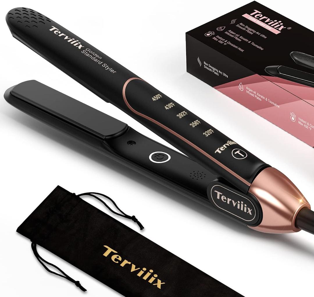 Terviiix Non-Snagging Ceramic Flat Iron Hair Straightener 1 inch, Plancha De Cabello,3X Less Damage Hair Straightener and Curler, 15s Fast Heating, 5 Adjustable Heats, Max 450F