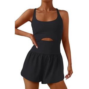 ReachMe Womens Running Onesie Workout Rompers Athletic Romper One Piece Outfits Exercise Jumpsuits Gym Yoga Clothes (Black, Large)