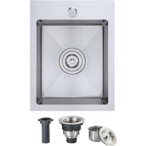 OUGOO 13 x 18 inch Bar Sink, Drop-in Tight Radius Brushed Stainless Steel Topmount Kitchen Sink Single Bowl