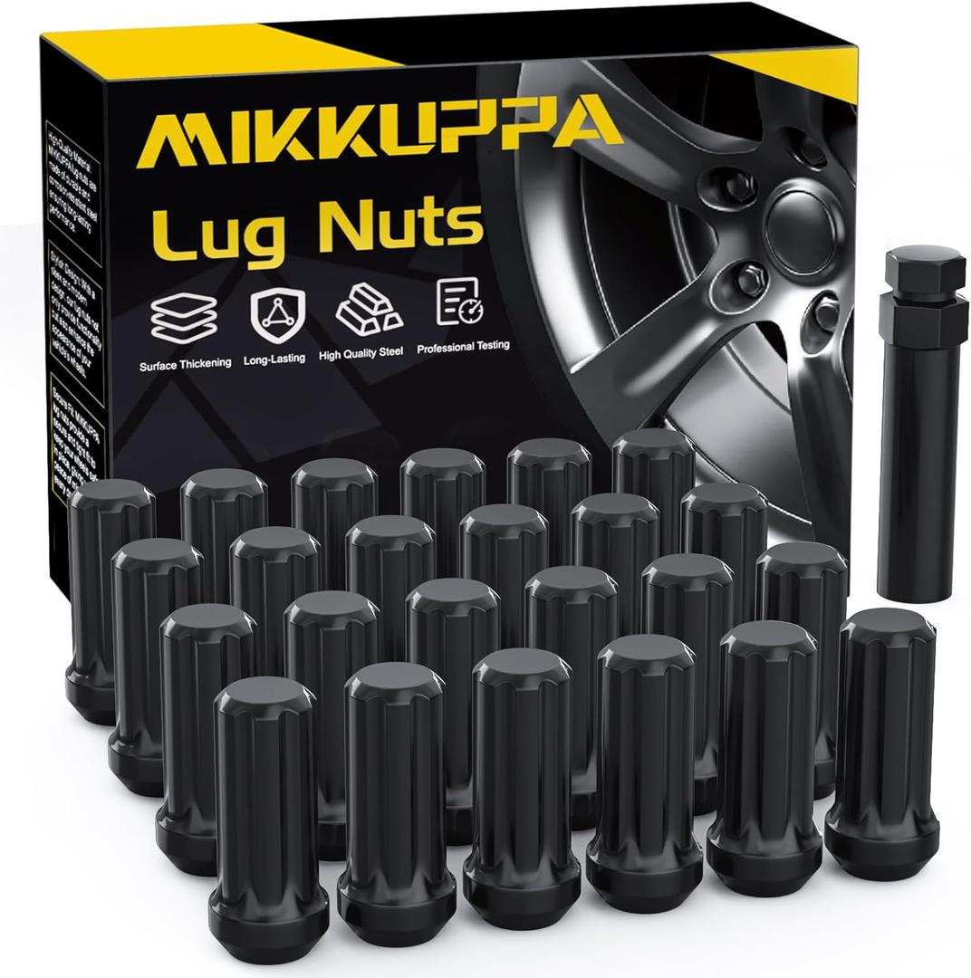 MIKKUPPA 24PCS M14x1.5 Lug Nuts - Replacement for Chevy Silverado 1500 Suburban Traverse, Ford F150, GMC Yukon Sierra 1500, Cadillac XT5 XT6 Aftermarket Wheels Black 2" Length 7 Spline Tire Nut