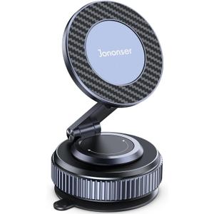 Suction Phone Mount for Car Dashboard/Windshield - 360Adjustable Magnetic Phone Holder for Car, Foldable Car Phone Holder for iPhone 17/16/15/14/13/12 Series (Carbon Fiber & Aluminum Alloy)