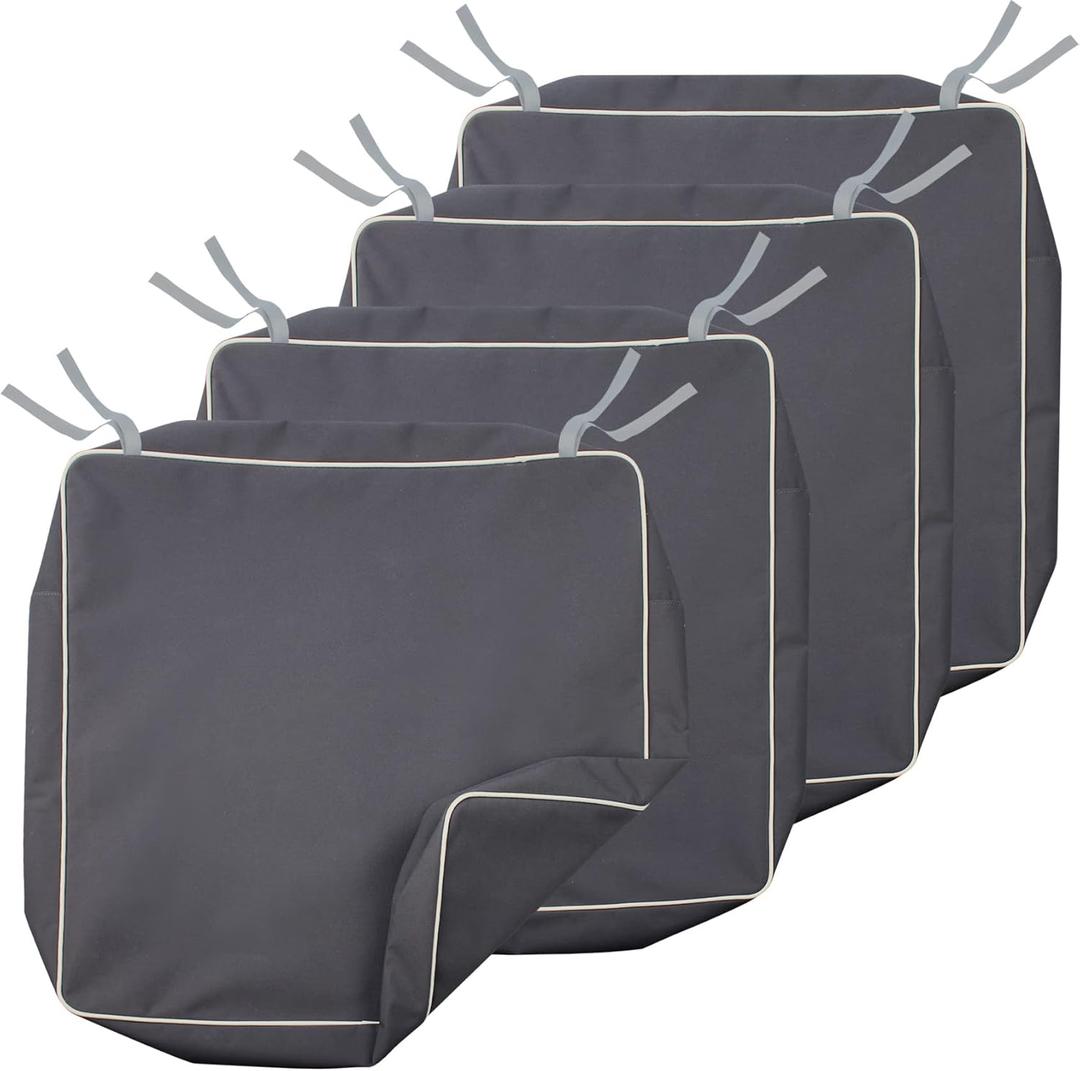 Porch Shield Outdoor Patio Cushion Covers Set 4 Waterproof Fade Resistant Chair Seat Cushion Slipcovers 24 x 24 x 4 inch, Dark Grey