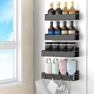 4 Pack Magnetic Spice Rack Organizer for Refrigerator and Oven, Black Fridge Organizers and Storage for Kitchen
