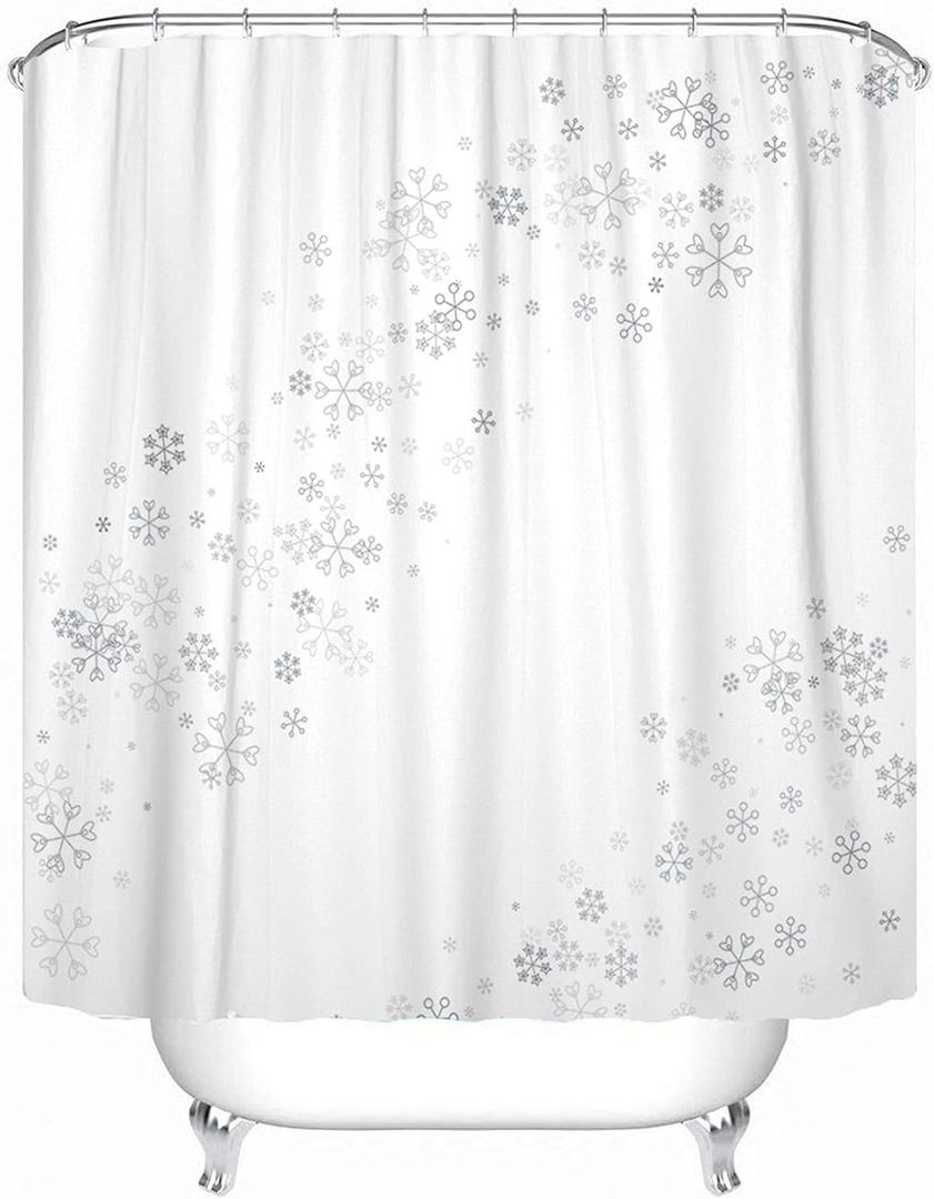 Emvency Snowflakes Shower Curtain with Hooks Christmas with Random Scatter Falling Silver White 60"X72" Waterproof Curtains Bright Carnival Eve Decorative Bathroom