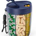 PULIV Large Supplement Organizer Bottle, Holds Plenty of 6 Various Vitamins in 1 Pill Dispenser with Anti-Mixing & Wide Openings Design, Easy to Retrieve Meds, Includes 20 Pcs Labels Silver Gray