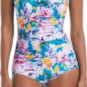 BIMEI Women's One Piece Mastectomy Swimsuit Pocketed Swimwear (Large, Blue)