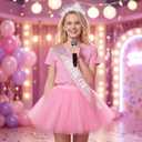 3pcs Birthday Tutu Skirt Accessories Set for Women Pink (Pink)