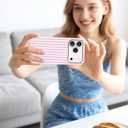 Jusy Compatible with MagSafe Striped Case for iPhone 17, Cute Aesthetic Striped Magnetic Phone Case, Soft TPU and Hard PC Protective Phone Cover for Women Girls(Matte)- Pink and White