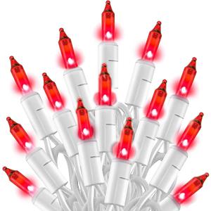 TW SHINE Christmas String Lights, 20FT 100 Count Incandescent White Wire Christmas Mini Lights, Waterproof Xmas String Lights for Outdoor Indoor Home Party Yard Decorations, Red