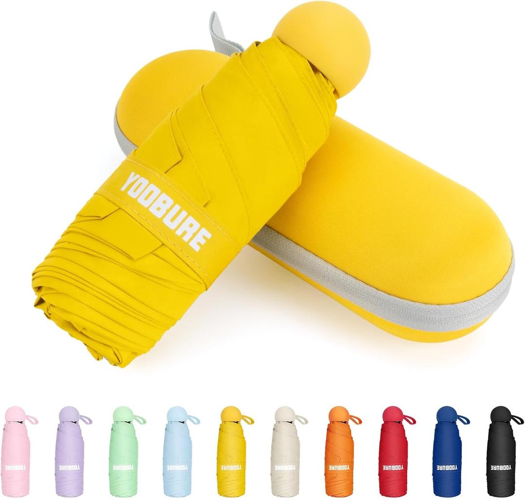 Yoobure Travel Umbrella Portable Compact Umbrellas, Pocket Mini for Purse, Umbrellas for UV Sun & Rain Small for Backpack, Umbrella with Case Folding for Kids Women (Yellow)