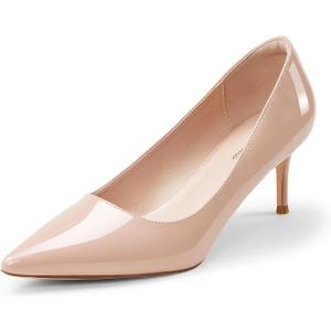 GENSHUO Low Heel Pumps for Women Closed Toe Slip On Stillettos Heels Dress Shoes (9, Patent Nude)