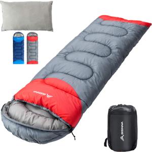 BISINNA Sleeping Bag with Pillow - 4 Season Backpacking Sleeping Bag Lightweight Waterproof Warm and Washable for Adults, Kids, Women, Men's Outdoors Camping, Hiking, Mountaineering (Left Zipper, Gray)