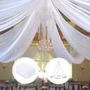 Ceiling Drapes Hanging Kit for Wedding with Hanging Ring and 6 Panels 5ftx15ft White Sheer Chiffon Fabric Ceiling Curtains for Wedding Arch Party Ceremony Stage Decoration Tent Drapery