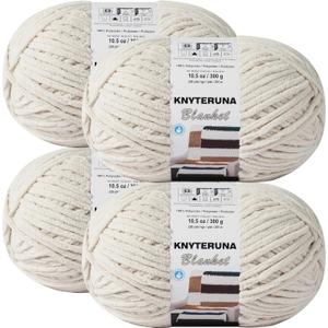 #6 Super Bulky Blanket Yarn for Crocheting - 4 Skeins(Each 10.5oz/300g, 220yds/201m), Chunky Chenille Thick Plush Big Soft Yarn for Crocheting Knitting Blankets, Beige White