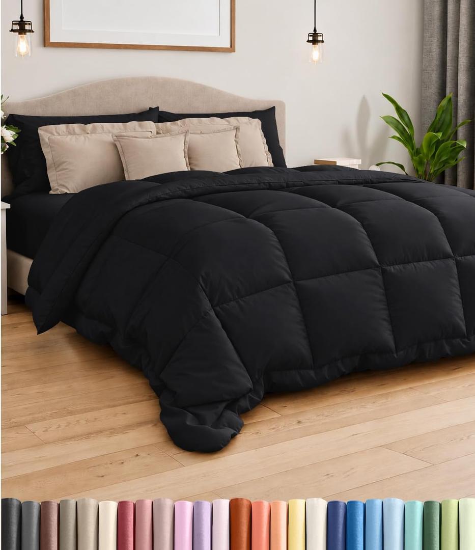 Comforter Queen Size - Down Alternative Duvet Insert - Black, 88" x 88"