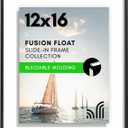 Americanflat 12x16 Floating Picture Frame with Shatter-Resistant Glass - Fits 11x17 Photos or Smaller - Slide-In Photo Frame - Fusion Float Collection - Floating Frames for Wall Display - Black