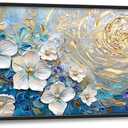 Flower Large Wall Art White Floral Pictures Abstract Golden Spiral Texture Wall Decor Canvas Print Painting Artwork for Bathroom Living Room Bedroom 60L" x 30W"