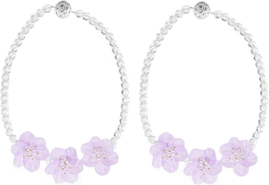 SUQ I OME 1 Pair of Crystal Beaded Magnetic Curtain Tieback with 3 Pieces of Flora, Curtain Clips Buckle Curtain Holder Blingbling Curtain Holdbacks(Purple)