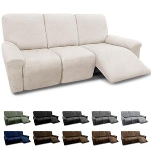 Pfrstuv Couch Cover 8-Pieces Sofa Covers Washable Recliner Sofa Covers 3 Seater Leather Look Recliner Slipcovers with Pockets Spandex Fabric Furniture Covers(Recliner Sofa, Beige)