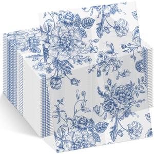 ForraFun 100 Pack Blue Floral Vellum Jackets Bulk for 5x7 Invitations Pre-folded Vellum Paper Envelope Inserts Liners Invitation Sleeves Wraps Accessories Kit for Wedding Birthday Bridal Party