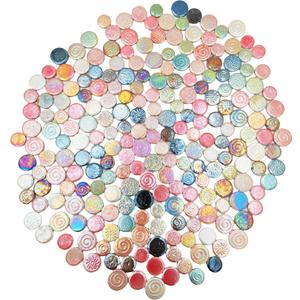 1.1LB Mixed 3 Size Random Round Ceramic Iridescent Mosaic Tiles,DIY Making Creative Ceramic Mosaic Tiles for DIY Craft Plates Flowerpots Vases Cups Mosaic Handmade Home Decor (Rainbow Mix Color)